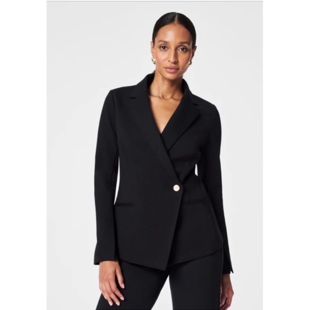 New Women's SPANX 20773r Black Ponte Asymmetric Tailored Blazer Size XL NWT